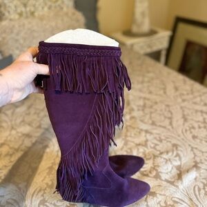 Purple Fringe Suede Boots